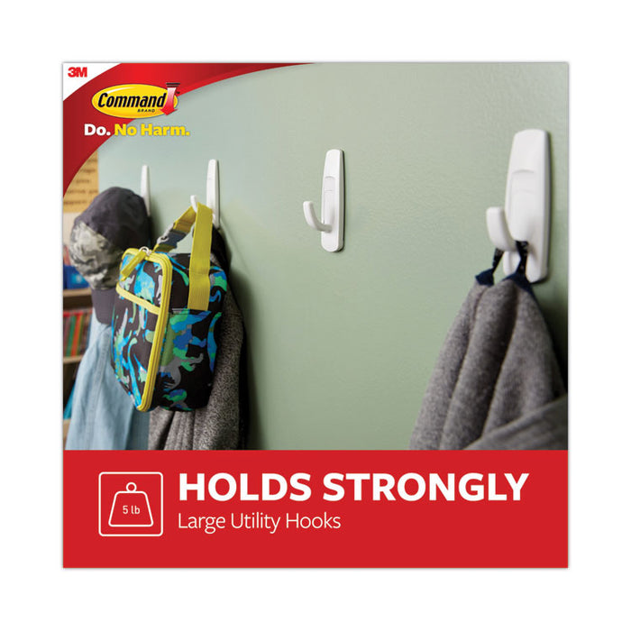 Large Utility Hooks, Plastic, White, Supports 5 lb