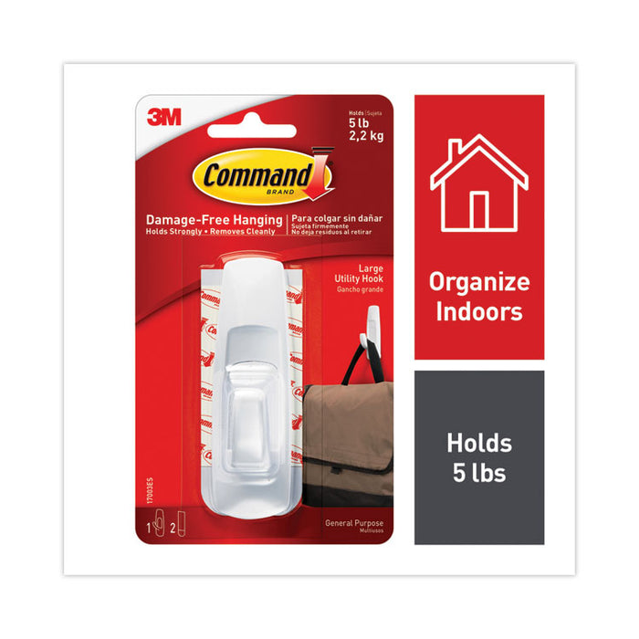Large Utility Hooks, Plastic, White, Supports 5 lb