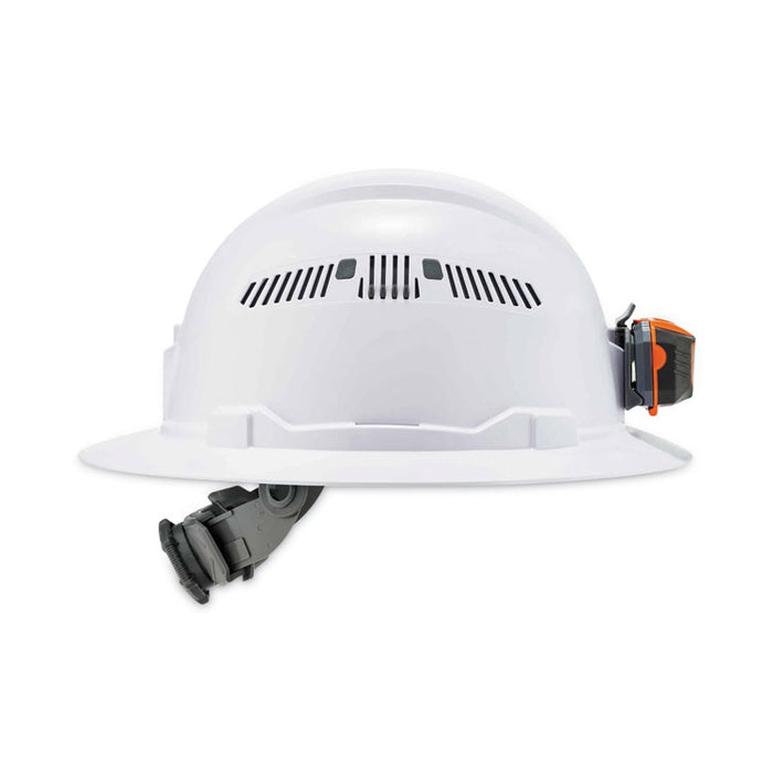 Skullerz 8973LED Class C Hard Hat Full Brim with LED Light, Vented, 4-Point Ratchet, One Size Fits Most (6.5 to 8), White