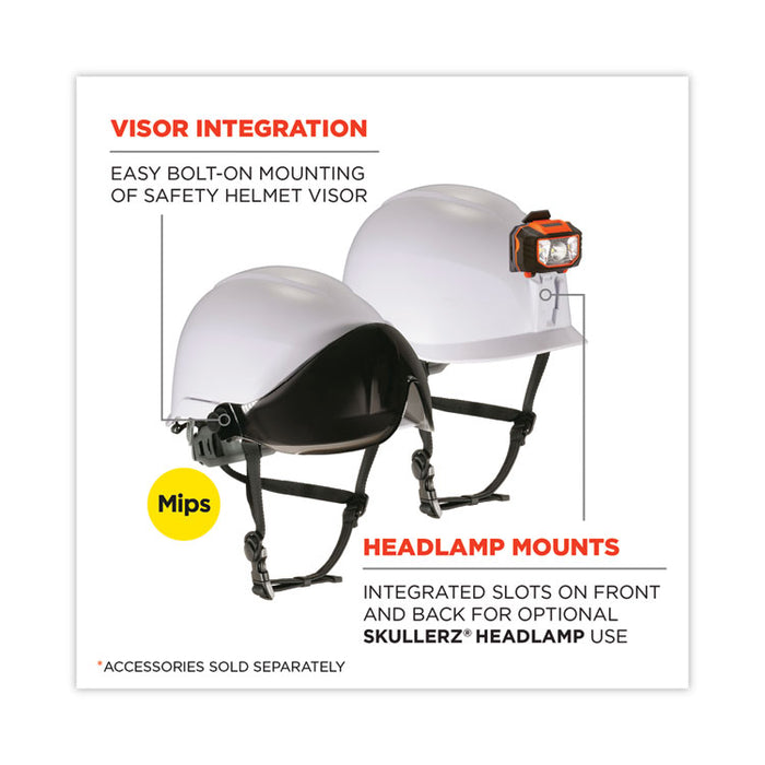 Skullerz 8974-MIPS Class E Safety Helmet with MIPS Technology, MIPS 6-Point Ratchet Suspension, One Size Fits Most, White
