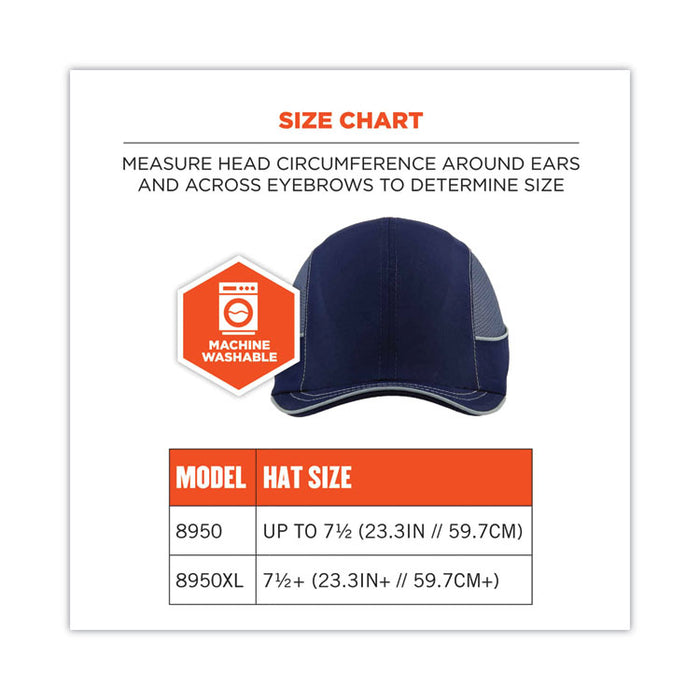 Skullerz 8950XL XL Bump Cap Hat, Short Front Brim, Large to XXX-Large (7.5 and Up), 0.01" Insert, Navy
