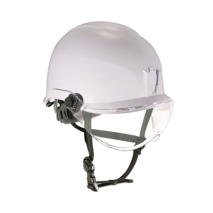 Skullerz 8974V Class E Safety Helmet with 8991 Clear Visor Kit, 6-Point Ratchet Suspension, One Size Fits Most, White