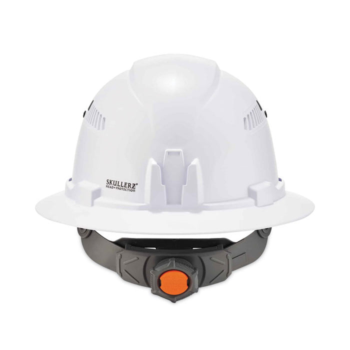 Skullerz 8973 Class C Hard Hat Full Brim, Vented, 4-Point Standard Ratchet Suspension, One Size Fits Most (6.5 to 8), White