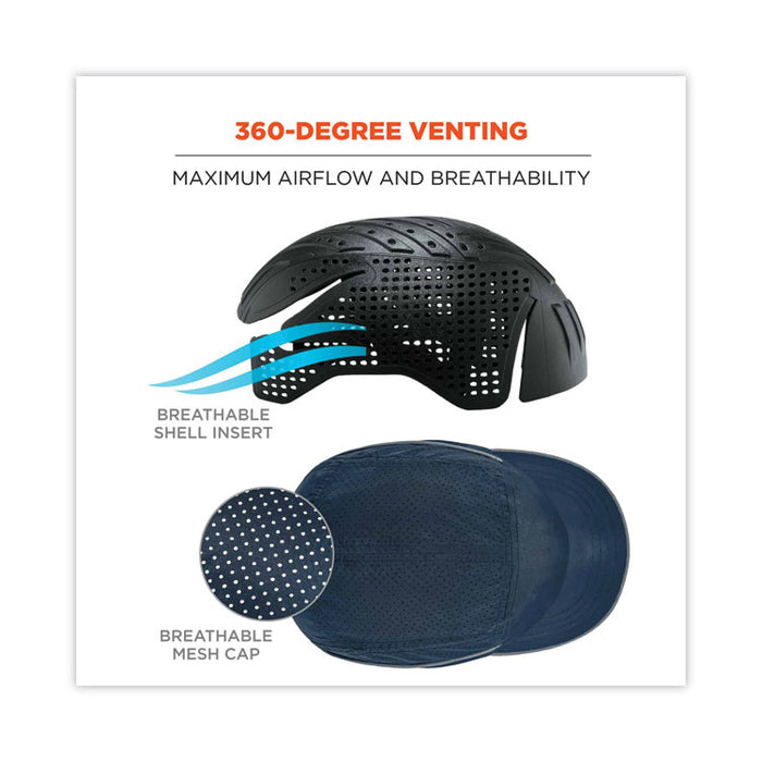 Skullerz 8955 Lightweight Bump Cap Hat, Short Front Brim, XXX-Small to Large (Up to 7.5), 0.01" Insert, Navy