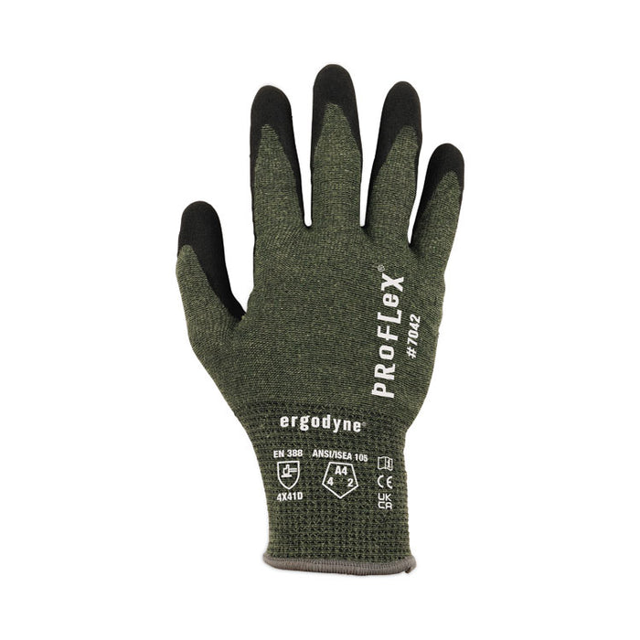 ProFlex 7042 ANSI A4 Nitrile-Coated CR Gloves, EN388: 4X41D, 9" Long, Medium, Green, 12 Pairs