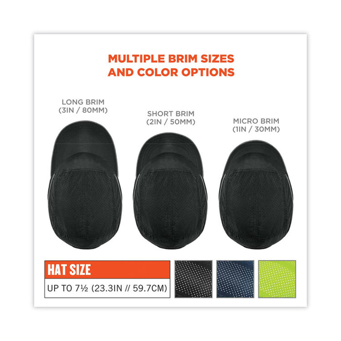 Skullerz 8955 Lightweight Bump Cap Hat, Micro Front Brim, XXX-Small to Large (Up to 7.5), 0.01" Insert, Black