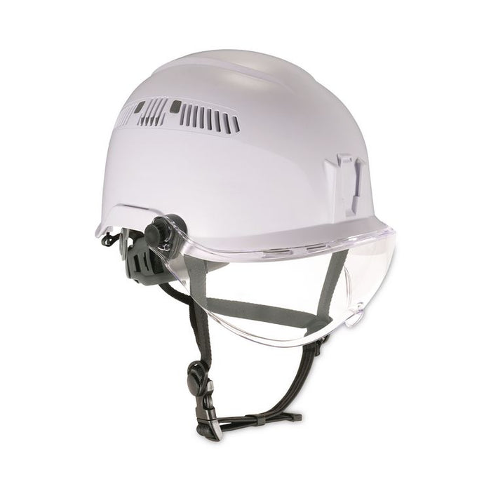 Skullerz 8975V Class C Safety Helmet with 8991 Clear Visor Kit, Vented, 6-Point Ratchet Suspension, One Size Fits Most, White