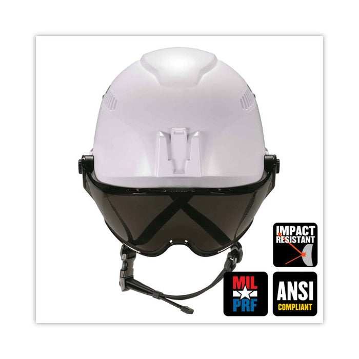 Skullerz 8975V Class C Safety Helmet with 8991 Smoke Visor Kit, Vented, 6-Point Ratchet Suspension, One Size Fits Most, White
