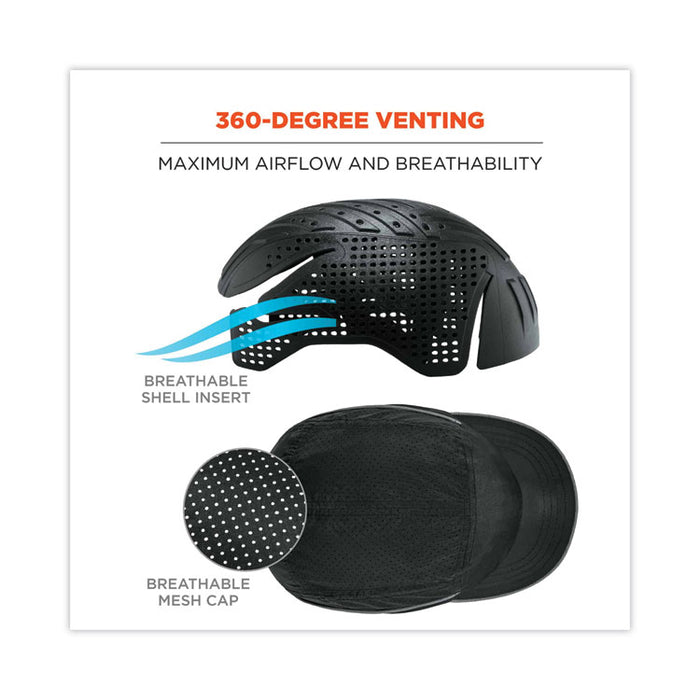Skullerz 8955 Lightweight Bump Cap Hat, Long Front Brim, XXX-Small to Large (Up to 7.5), 0.01" Insert, Black