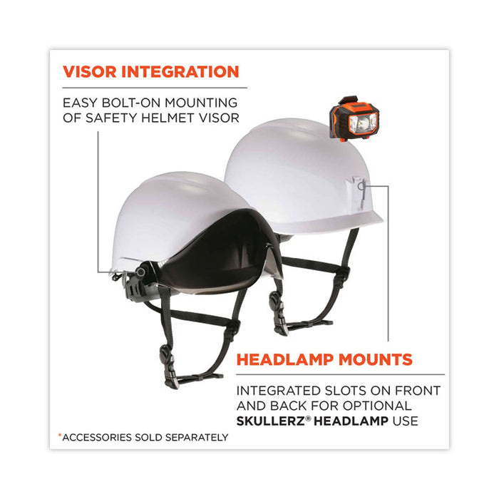 Skullerz 8974V Class E Safety Helmet with 8991 Smoke Tinted Visor Kit, 6-Point Ratchet Suspension, One Size Fits Most, White