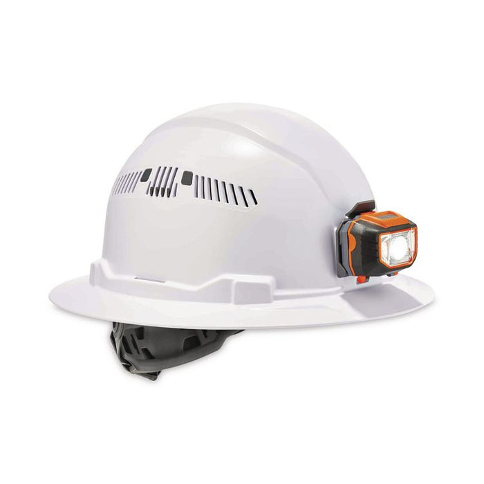 Skullerz 8973LED Class C Hard Hat Full Brim with LED Light, Vented, 4-Point Ratchet, One Size Fits Most (6.5 to 8), White