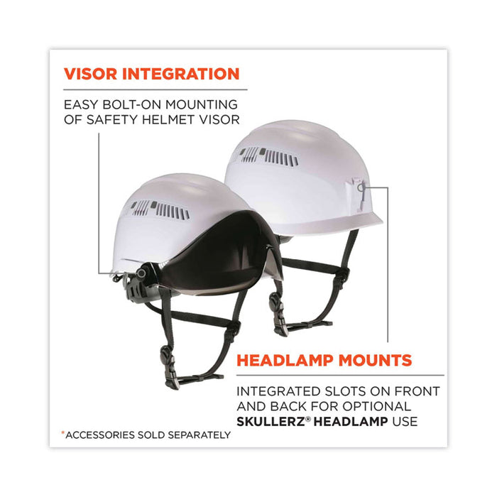 Skullerz 8975V Class C Safety Helmet with 8991 Smoke Visor Kit, Vented, 6-Point Ratchet Suspension, One Size Fits Most, White