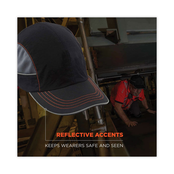 Skullerz 8950XL XL Bump Cap Hat, Long Front Brim, Large to XXX-Large (7.5 and Up), 0.01" Insert, Black