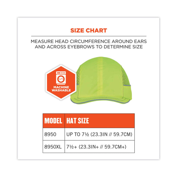 Skullerz 8950 Bump Cap, Short Front Brim, XXX-Small to Large (Up to 7.5), 0.01" Insert, Lime
