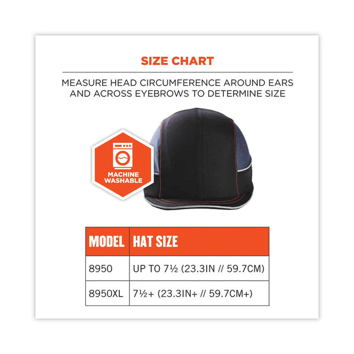 Skullerz 8950XL XL Bump Cap Hat, Short Front Brim, Large to XXX-Large (7.5 and Up), 0.01" Insert, Black