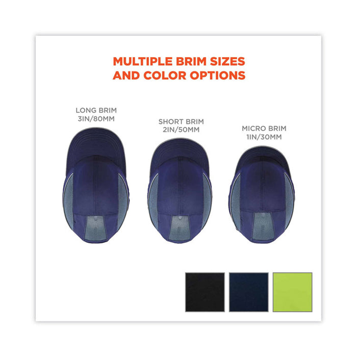 Skullerz 8950XL XL Bump Cap Hat, Long Front Brim, Large to XXX-Large (7.5 and Up), 0.01" Insert, Black