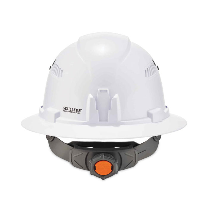 Skullerz 8973LED Class C Hard Hat Full Brim with LED Light, Vented, 4-Point Ratchet, One Size Fits Most (6.5 to 8), White