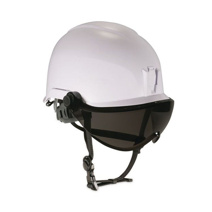 Skullerz 8974V Class E Safety Helmet with 8991 Smoke Tinted Visor Kit, 6-Point Ratchet Suspension, One Size Fits Most, White