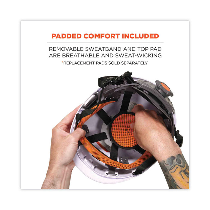 Skullerz 8974V Class E Safety Helmet with 8991 Clear Visor Kit, 6-Point Ratchet Suspension, One Size Fits Most, White