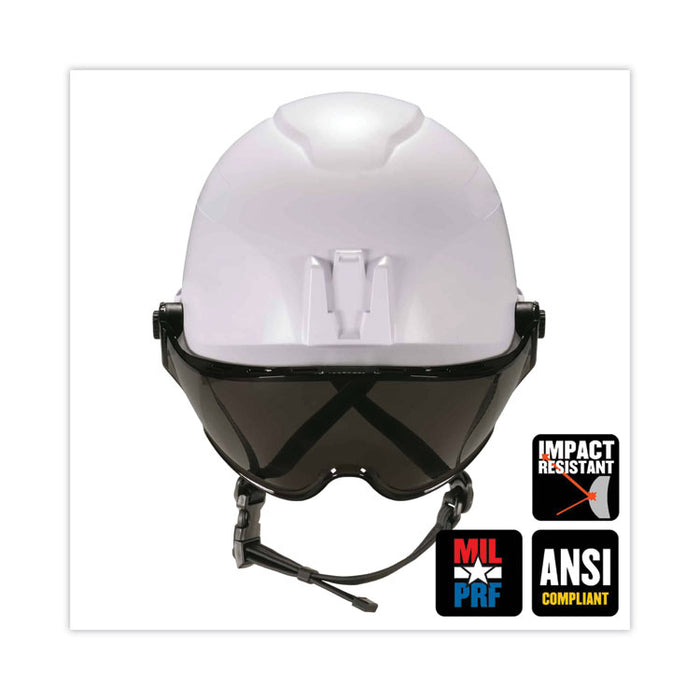 Skullerz 8974V Class E Safety Helmet with 8991 Smoke Tinted Visor Kit, 6-Point Ratchet Suspension, One Size Fits Most, White