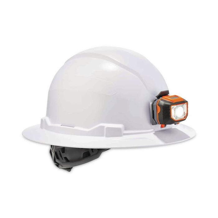 Skullerz 8971LED Class E Hard Hat Full Brim with LED Light, 4-Point Ratchet Suspension, One Size Fits Most (6.5 to 8), White
