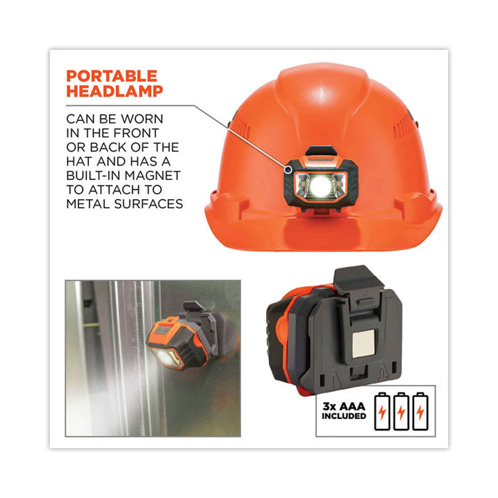 Skullerz 8972LED Class C Hard Hat Cap Style with LED Light, Vented, 4-Point Ratchet, One Size Fits Most (6.5 to 8), Orange