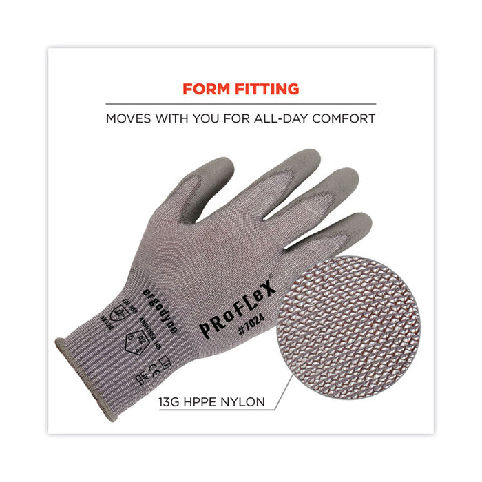 ProFlex 7024 ANSI A2 PU Coated CR Gloves, EN388: 4X42B, 7" Long, Small, Gray, Pair