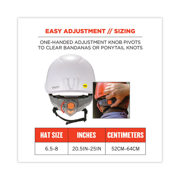 Skullerz 8975-MIPS Class C Safety Helmet, Vented, MIPS 6-Point Ratchet Suspension, One Size Fits Most (6.5 to 8), White