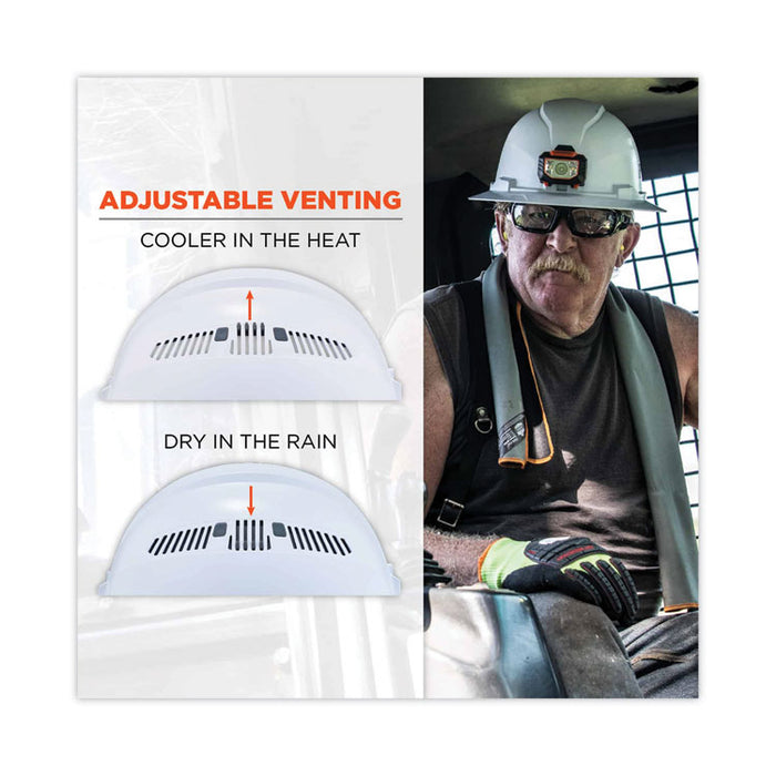 Skullerz 8973LED Class C Hard Hat Full Brim with LED Light, Vented, 4-Point Ratchet, One Size Fits Most (6.5 to 8), White