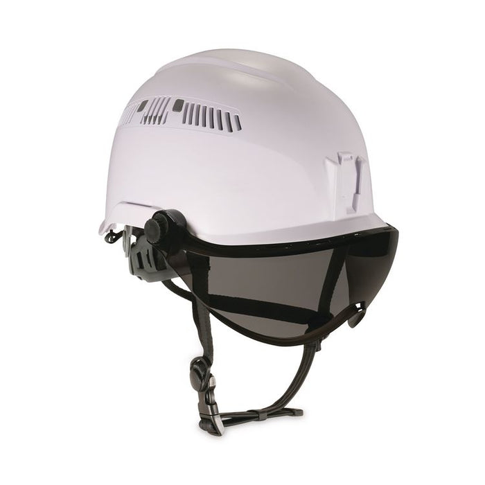 Skullerz 8975V Class C Safety Helmet with 8991 Smoke Visor Kit, Vented, 6-Point Ratchet Suspension, One Size Fits Most, White