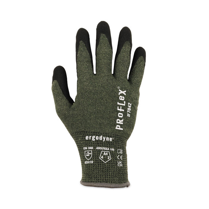 ProFlex 7042 ANSI A4 Nitrile-Coated CR Gloves, EN388: 4X41D, 9" Long, X-Large, Green, Pair