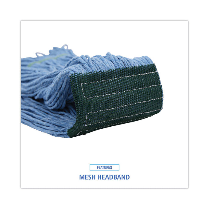 Mop Head, Premium Standard Head, Cotton/Synthetic Fiber, Medium, Blue, 12/Carton