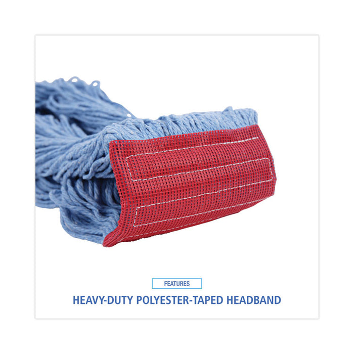 Pro Loop Web/Tailband Mop Head, Cotton/Polyester/Rayon, Large, Blue, 12/Carton