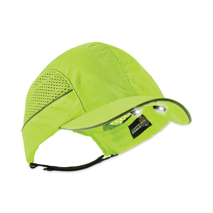 Skullerz 8960 Bump Cap with LED Lighting, Long Front Brim, XXX-Small to Large (Up to 7.5), 0.01" Insert, Lime Green