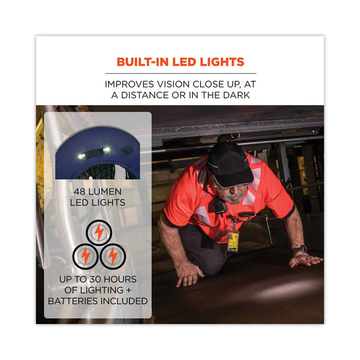 Skullerz 8960 Bump Cap with LED Lighting, Long Front Brim, XXX-Small to Large (Up to 7.5), 0.01" Insert, Lime Green