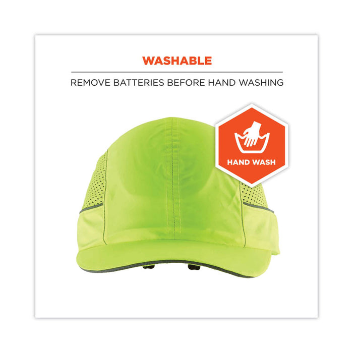 Skullerz 8960 Bump Cap with LED Lighting, Short Front Brim, XXX-Small to Large (Up to 7.5), 0.01" Insert, Lime Green