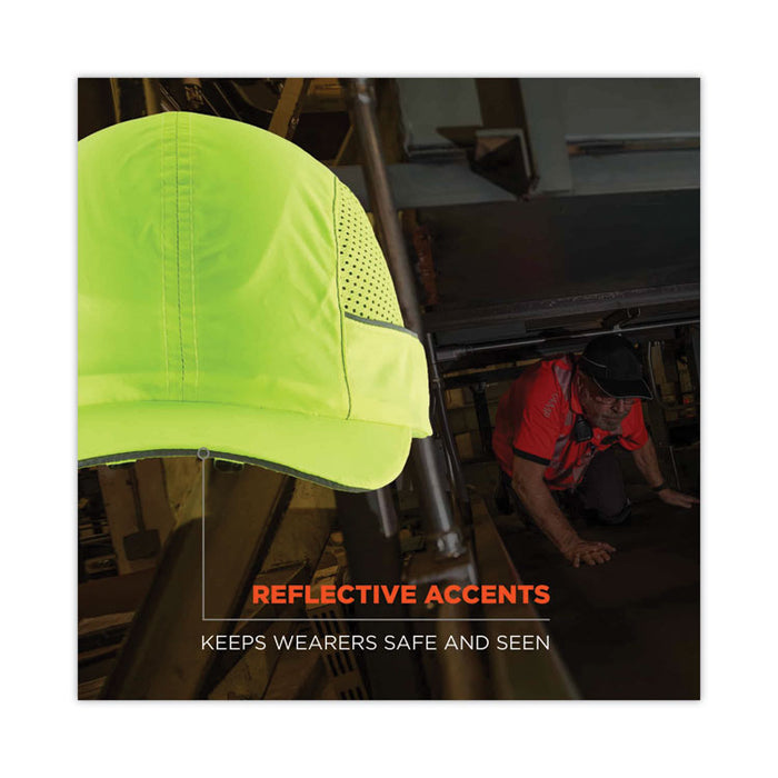 Skullerz 8960 Bump Cap with LED Lighting, Short Front Brim, XXX-Small to Large (Up to 7.5), 0.01" Insert, Lime Green