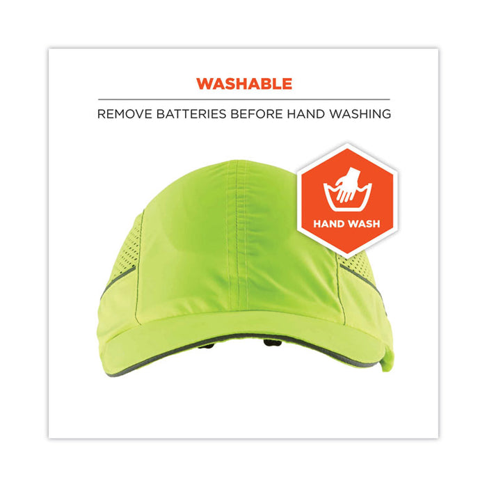 Skullerz 8960 Bump Cap with LED Lighting, Long Front Brim, XXX-Small to Large (Up to 7.5), 0.01" Insert, Lime Green