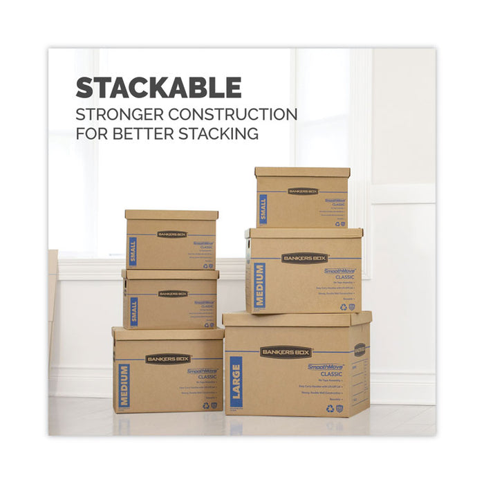 SmoothMove Classic Moving/Storage Box Kit, Half Slotted Container (HSC), Assorted Sizes: (8) Small, (4) Med, Brown/Blue,12/CT