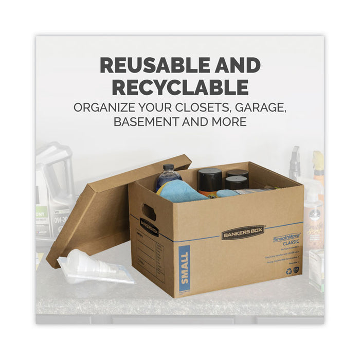SmoothMove Classic Moving/Storage Box Kit, Half Slotted Container (HSC), Assorted Sizes: (8) Small, (4) Med, Brown/Blue,12/CT