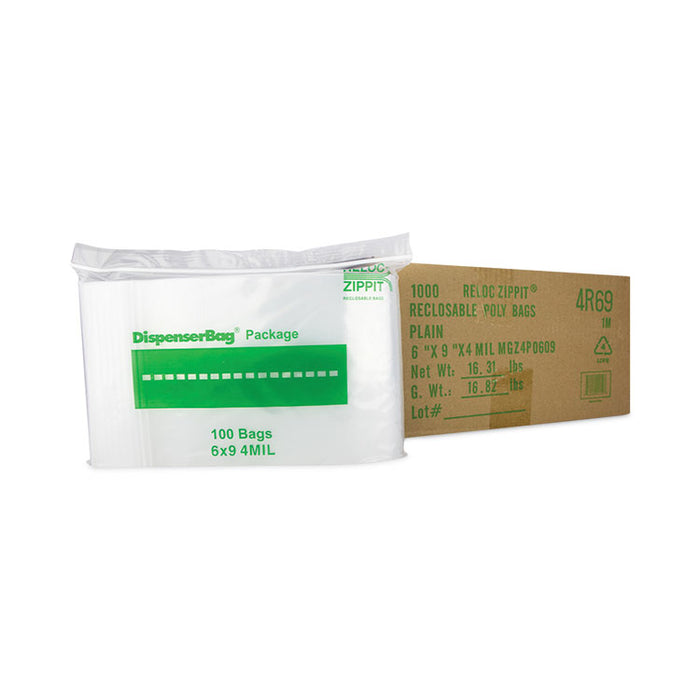 Zippit Resealable Bags, 4 mil, 6 x 9, Clear, 100 Bags/Pack, 10 Packs/Carton