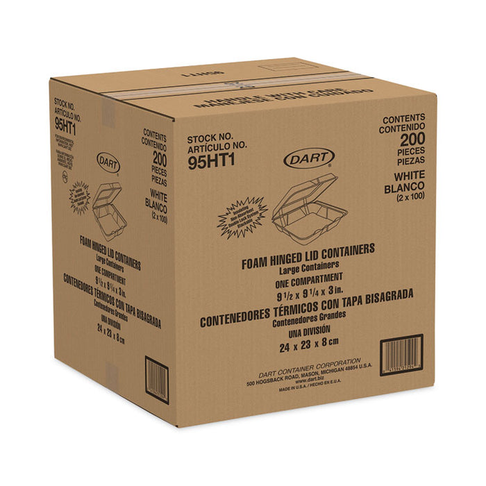 Insulated Foam Hinged Lid Containers, 9.3 x 9.5 x 3, White, 200/Pack, 2 Packs/Carton