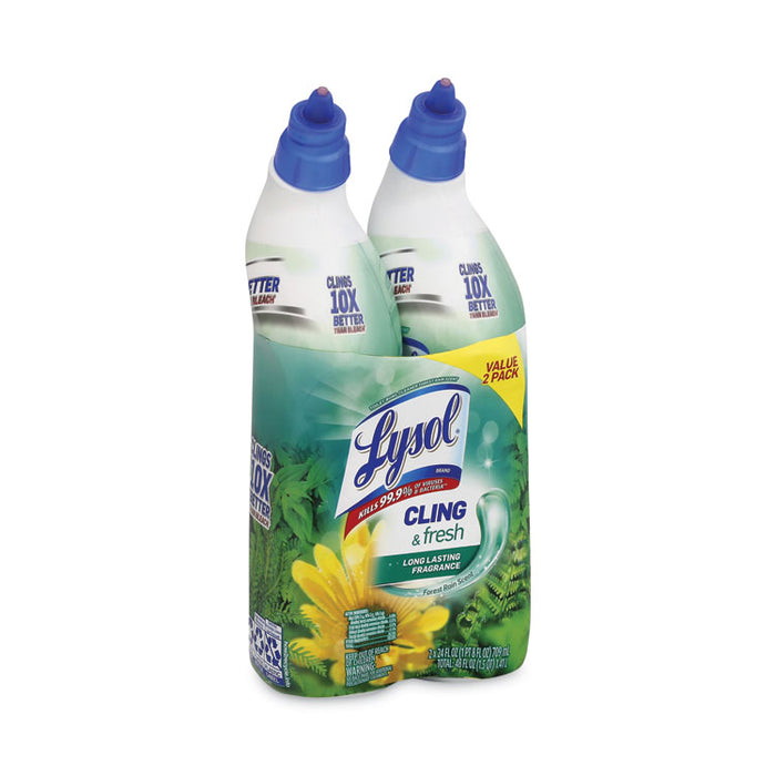 Cling and Fresh Toilet Bowl Cleaner, Forest Rain Scent, 24 oz Angle-Neck Bottle, 2/Pack