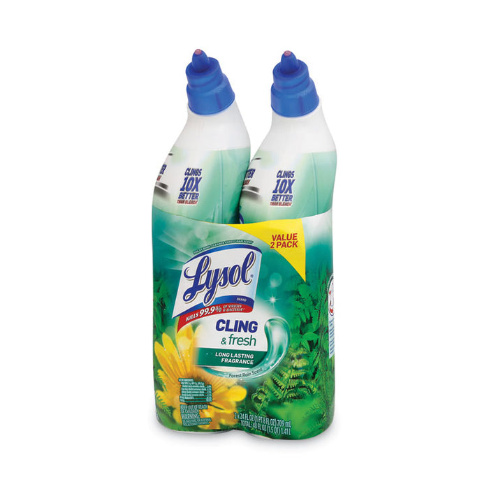 Cling and Fresh Toilet Bowl Cleaner, Forest Rain Scent, 24 oz Angle-Neck Bottle, 2/Pack