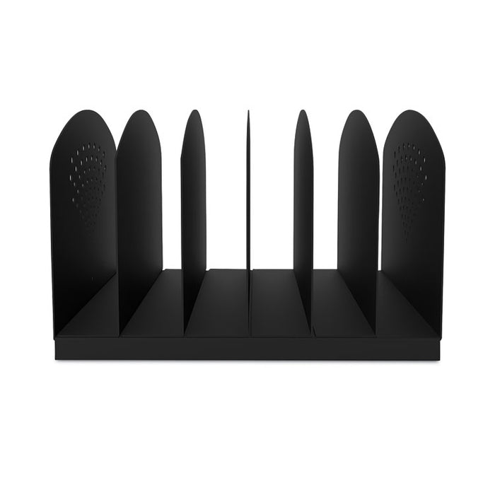 Steel Vertical-Rack Desktop Sorter, Six Sections, Letter Size Files, 12.25" x 11.25" x 8", Black