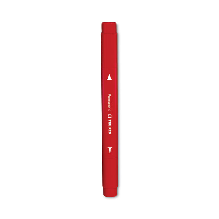Permanent Marker, Pen-Style Twin-Tip, Extra-Fine/Fine Bullet/Needle Tips, Red, Dozen