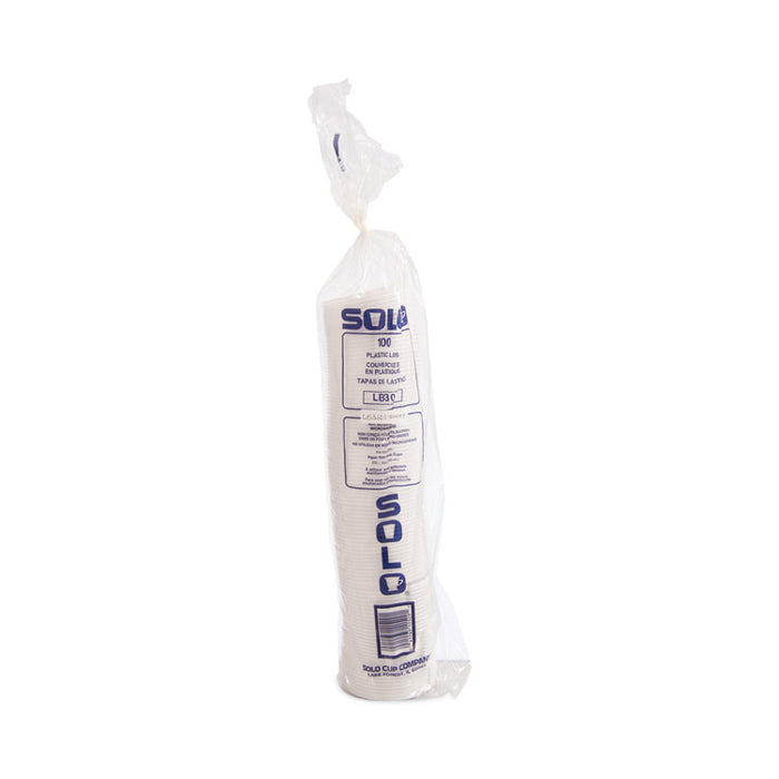 Lift Back and Lock Tab Lids for Paper Cups, Fits 10 oz Hot Cups, Plastic, White, 100/Sleeve, 10 Sleeves/Carton