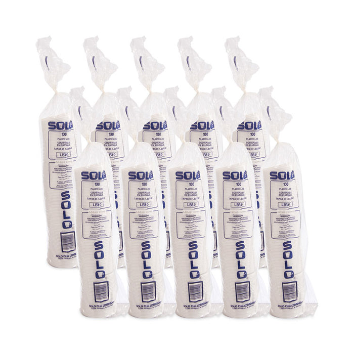 Lift Back and Lock Tab Lids for Paper Cups, Fits 10 oz Hot Cups, Plastic, White, 100/Sleeve, 10 Sleeves/Carton