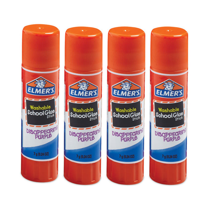 Washable School Glue Sticks, 0.24 oz, Applies Purple, Dries Clear, 4/Pack
