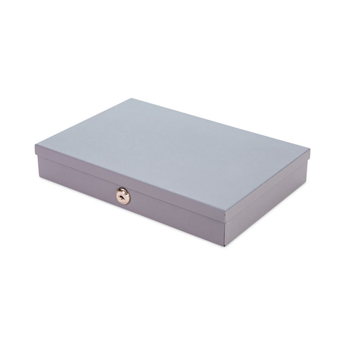 Heavy Duty Low Profile Cash Box, 6 Compartments, Key Lock, 11.5" x 8.2" x 2.2", Gray